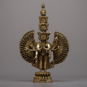 1000 Armed Chenrezig Statue | Original Hand-Carved Buddhist Avalokiteshvara | Boddhisattva of Compassion Deity | Brass Figurine