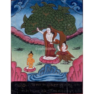 Vintage Thangka Painting of Queen Maya Devi Giving Birth | Buddhist Art | Gautama Buddha | Hand Painted Thangka | Zen Buddhism