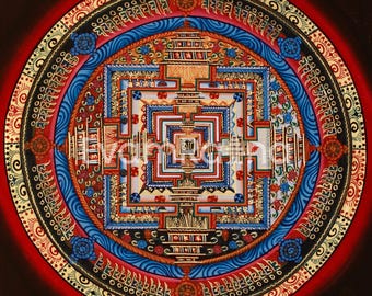 Small Kalachakra Mandala Thangka | Tibetan Buddhist Wheel of Time | 24K Gold Sacred Art | Wall Decoration for Meditation | Spiritual Gifts