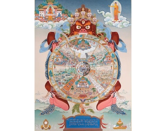Wheel Of Life, Buddhist Mandala Thangka Print, Bhavachakra Painting for Buddhist Meditation | Traditional Buddhist Painting | Made in Nepal