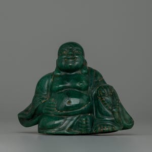 Jade Laughing Buddha Statue | Hand-Craved Happiness Buddha | Gemstone Gift Figure | Good Luck Figurine | Green Jade Meditation Buddha Decor