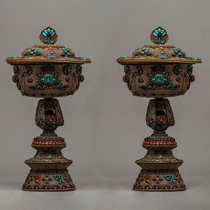 Lâmpada de manteiga budista | Linda lâmpada tibetana | Decoração sagrada para casa | Arte nepalesa artesanal | Itens rituais budistas | Lembrança tradicional