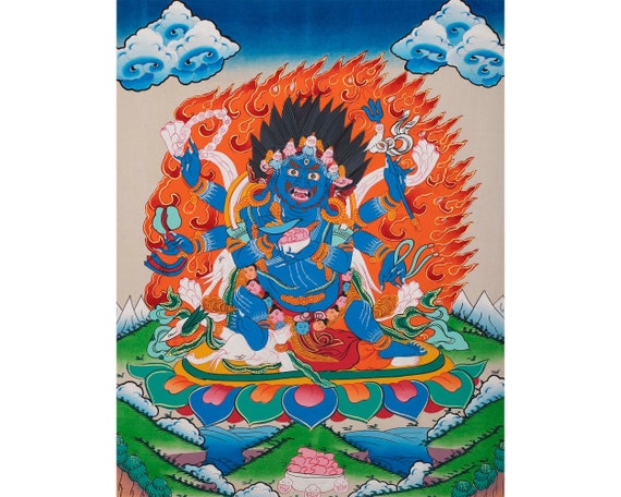 6 Armed Mahakala Thangka Buddhist Wrathful Deity Painting 