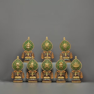 Eight Auspicious Symbols Set | 38cm Gold-Plated Tibetan Buddhist Symbols | Copper Sacred Decor | Handcrafted Ritual Art and Craftsmanship