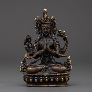 Chenrezig Bodhisattva Statue | Avalokiteshvara Figurine with Antique Finish | Tibetan Compassion Deity | Buddhist Altar & Meditation Decor