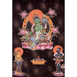 Green Tara Thangka | Original Hand Painted Healing Female Deity | Healing Tara Painting | Art Painting for Meditation and Good Luck to house