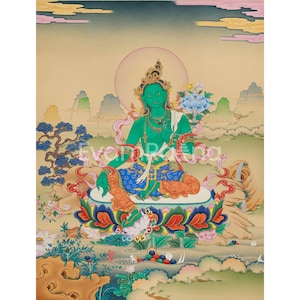 High Quality Print of Mother Green Tara | Goddess of Compassion | Tibetan Art Print | Spiritual Wall Decor | Female Buddha Meditation Art
