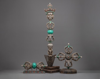 Phurba, Vajra, and Double Vajra Rituals Set | Intricate Design for Healing Practices | Handmade from Nepal | Handcrafted Decor Items