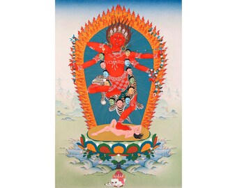 Madre Kurukulla Thangka / Dakini Roja del Budismo Vajrayana / Impresión de lienzo Thangka de alta calidad / Para la práctica de la meditación / Arte de pared tibetano