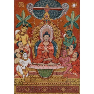 Sri Siddhartha Gautama Buddha Thangka Print | Historical Buddha Life Event On Cavnas | Tibetan Poster For Wall Hanging, Spiritual Room Decor