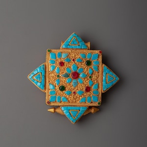 Hand Carved Fine Quality Gold Plated Decorated Ghau Box | Gems Stones Buddhist Tibetan Ritual Prayer Box | Amulet Ghau Box | Made In Nepal