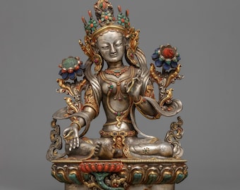 Celestial Handmade Green Tara Statue | Female Buddha Sculpture | Tibetan Goddess Dolma Figure | Embrace Divine Feminine Energy & Empowerment