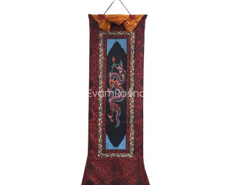 Dragon Painting Framing with Silk Brocade | Traditional Tibetan Style | Unique Art Painting for Meditation | Wall Decoration Painting