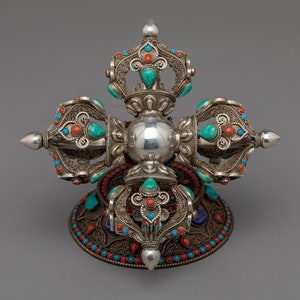 Bishwo Vajra With Stand | Double Dorje Vajra | Tibetan Ritual Item | Beautiful Vajra Stand | Rare Hand-Made Tibetan Special Double Vajra