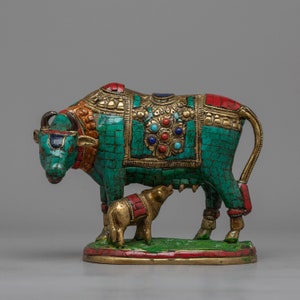 Kamadhenu Statue | Exquisite Cow Statue for Spiritual Upliftment | Gau Mata Nurturing Her Calf  A Statue Radiating Unconditional Love
