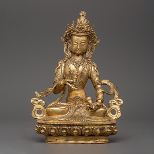 Brass Vajrasattva Sculpture | Tibetan Buddha of Purification and Healing | Handcrafted Buddhist Figurine | Spiritual Decor for Meditation