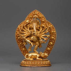 Ganesha Statue with One Leg Raised & Multiple Arms | Hindu Deity Idol in Copper |Ganapati Sculpture for Puja, Vastu, Altar, Prosperity Decor