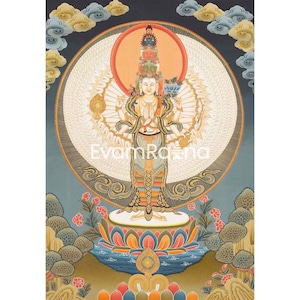 Avalokiteshvara Thangka | 1000 Armed Bodhisattva Guanyin Chenrezig  | Traditional Tibetan Artwork Painted in Nepal | Buddhist Alter Decor