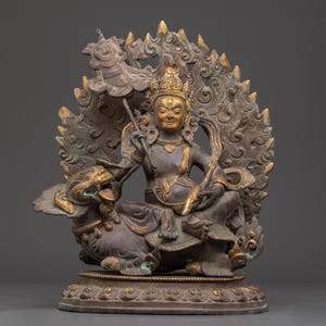 Handcrafted Namtoshe Statue: Copper Tibetan Wealth Deity, Buddhist Altar Decor