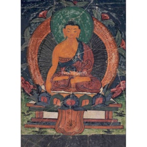 Thangka bouddha Shakyamuni vintage | Thangka peint à la main | Bouddha Shakyamuni | Art bouddhiste | Bouddhisme zen | Décoration murale