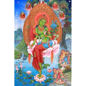 High-Quality Giclee Arya Tara Thangka Print | Goddess of Compassion Buddhist Artwork | Infusing Your Space with Goddess Green Tara Artwork