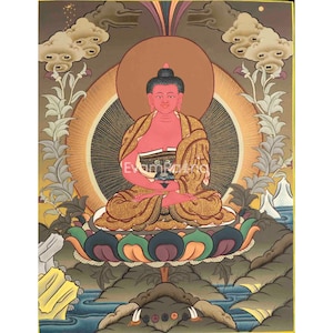 Red Amitabha Buddha Thangka | Handpainted Traditional Art | Wall Hanging Decors | Spiritual Asian Art | Tibetan Buddhist Crafts Decorationa