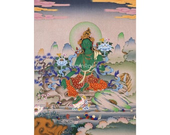 Tradizionale verde tara madre stampa giclée/tela di alta qualità per rituale buddista/poster tibetano per decorazione da parete