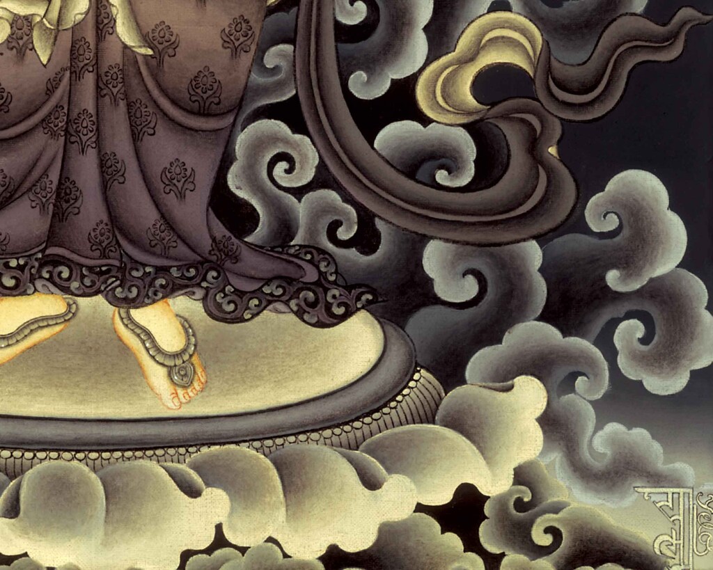 Gandhanra – Thangka Tibetano Dzambhala Giallo – Arazzo Stampa Dorata Con Cornice In Seta – Per Meditazione E Decorazione Zen – 4 Misure Disponibili