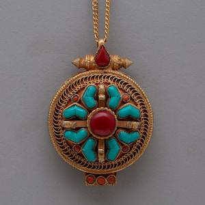 Double Vajra Ghau Box Prayer Locket | Gold Plated Buddhist Jewelry | Store Sacred Relics | Tibetan Buddhist Prayer Amulet | Gift for Her |
