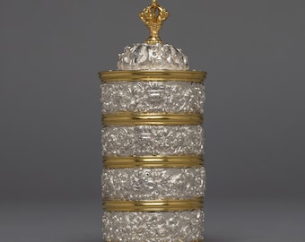 Golden And Silver Plated Stacked | Perfectly Carved And Designed Rice Pot Box | Traditional Tibetan offering | 4 Floor Box With Holder