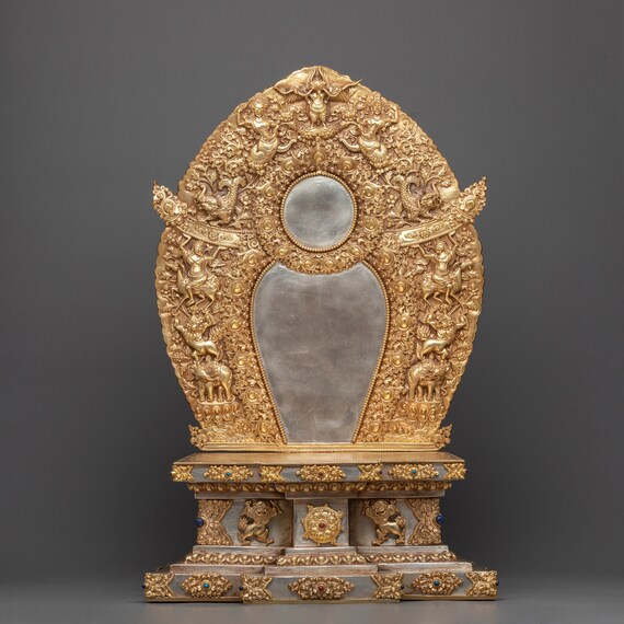 (hulibo)翡翠製 彫刻 塔 置物 Copper Statue Shrine Throne | 24k Electro Gold and Silver
