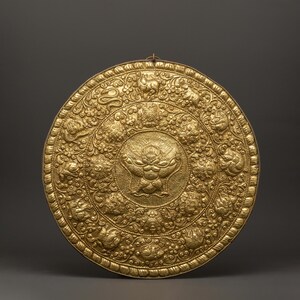 Sacred Metal Thangka with Garuda & Sacred Symbols | Sacred Wall Hanging | Eight Auspicious Symbols and Chinese Zodiac Symbols Carved Artwork