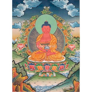Amitabha Buddha Thangka | Oryginalny ręcznie malowany czerwony Budda | Malarstwo artystyczne do medytacji i przynoszące szczęście domowi | Sztuka tybetańska
