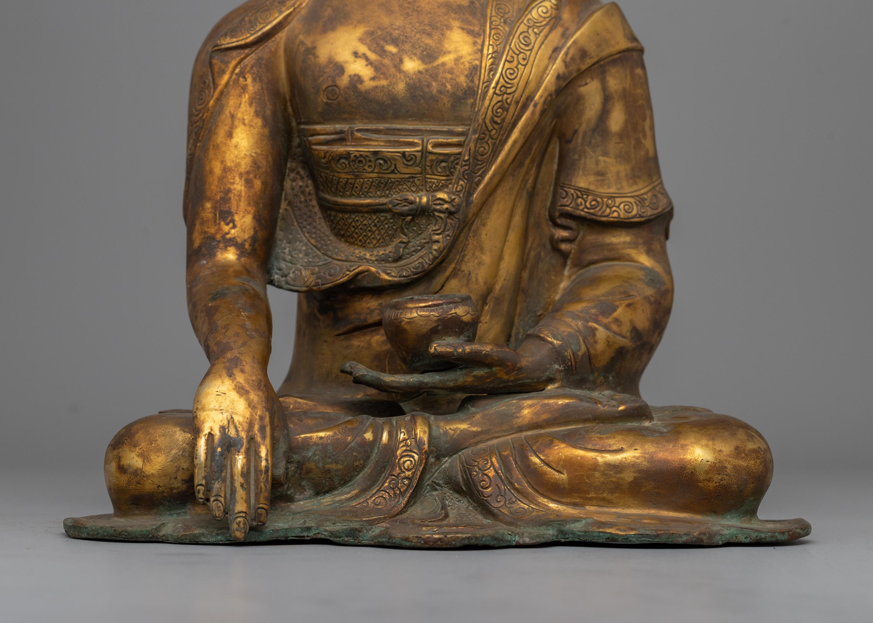 ビルマ期・釈迦修行期「悟り・仏陀瞑想姿」ビルマ様式・生前釈迦・悟り開眼・彩色木彫 釈迦牟尼仏の銅像 | 仏教瞑想像 | 悟りと平和の像 | 神聖な祭壇