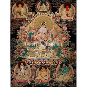 Unique Vajrasattva and Consort Thangka | Spiritual Masterpiece with Gold Embellishments | Journey to Enlightenment | Purification Artwork