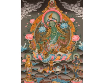 High Quality Green Tara Thangka Painting | Original Hand Painted Healing Tara Painting | Religious Wall Decoration | Spiritual Gift Idea