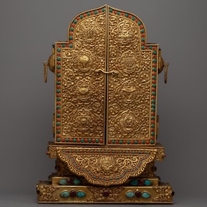 Handcrafted Ghau Box with Engraved Auspicious Symbol | Large Ghau Buddhist Prayer Box  for Home Decor | Religious Fine Art for Spirituality