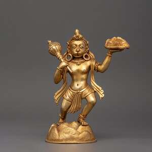 Gold Plated Hanuman Statue | Copper Hindu Deity Sculpture | Hanuman Idol for Puja Altar, Home Temple Decor |Holding Sanjeevani Mountain |