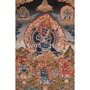 Wrathful Yamantaka Giclee Canvas Print | Fierce Tibetan Buddhist Deity Artwork | Cotton Canvas Wall Art for Meditation Spaces | Wall Decor