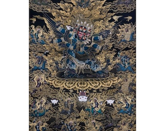 Vajrakilaya Thangka Print | Tibetan Thangka Painting | High Quality Canvas Print | Buddhist Wall Decorations |  Made in Nepal | Dharma Arts