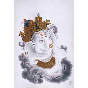 Newari Paubha Print To Practice Ganesh Mantra | Highly-Revered Hindu Deity Art Print For Rituals | Son Of Lord Shiva | Traditional Decors