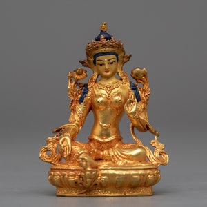 Green Tara Statue | Tibetan Mother Drolma Sculpture | Compassionate Deity | Traditionally Manufactured in Nepal | Gilded in 24k Gilded Art