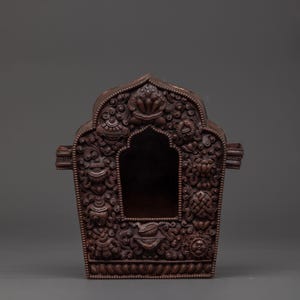 Buddhist Altar Box | 15cm Handcrafted Oxidized Copper Ghau Shrine Box for Prayer, Ritual, Meditation & Portable Spiritual Healing Offerings