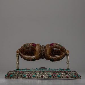 Buddhist Crystal Vajra With Stand | Single Vajra Stand | Tibetan Ritual Dorje | Gemstones | Handmade Traditional Thunderbolt | Buddhist Gift