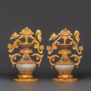 Water Offerings Ashtamangala Pot Set | Traditional Tibetan Spiritual Pot For Sacred Buddhist Rituals | Tibetan Craftsmanship and Symbolism