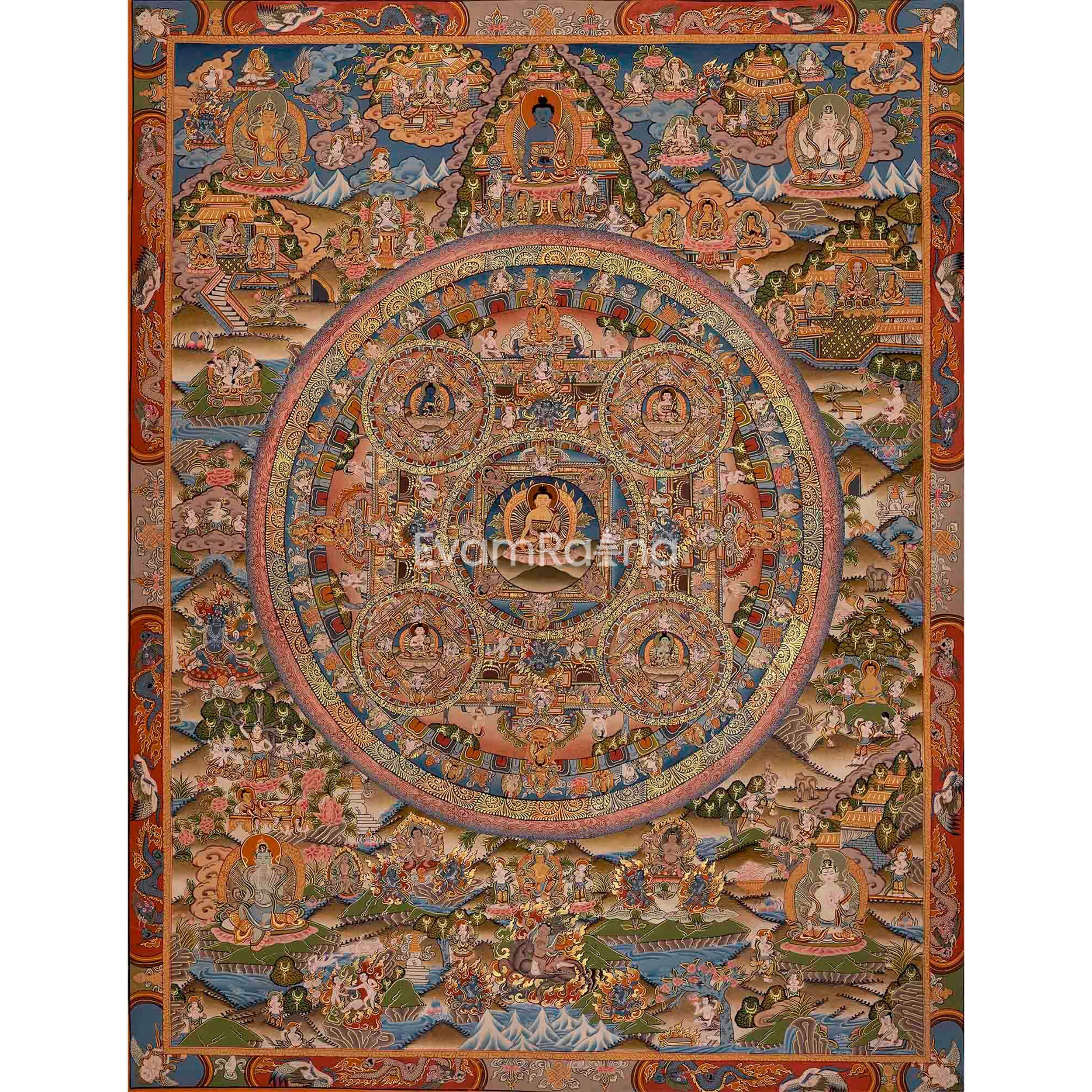 Beautiful Buddha Mandala Thangka | Tibetan Wall Decoration Painting | Rare Genuine Hand Painted Tibetan thangka | Sacred Wall Decorthumbnail