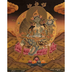 33x25 CMS Verde Tamanho Pequeno Tara Thangka | Pintura Original Pintada à Mão Budista Tibetana Feminina Bodhisattva | Arte Religiosa Para Decoração De Parede