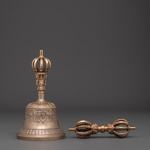 Dorje and Drilbu Set, Spiritual Tools, Tibetan Buddhist Artifact, Meditation Bell & Vajra Set | Buddhist Temple Offering | Made In Nepal