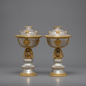 Conjunto de Lâmpadas de Manteiga Tibetanas | Lâmpada de Manteiga de Prata Budista | Lâmpada de Manteiga com Luz Noturna Decorativa | Lâmpada de Decoração para Casa | Lâmpada Budista Tibetana