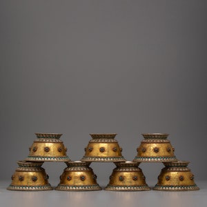 Handmade Tibetan Yonchap Water Offering Bowls - 7-Piece Set for Ritual Prayer | Offering Bowl | Tibetan Bowl | Ritual Bowl | Zen Buddhism